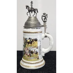 Vintage German Regimental Beer Stein w Pewter Lid